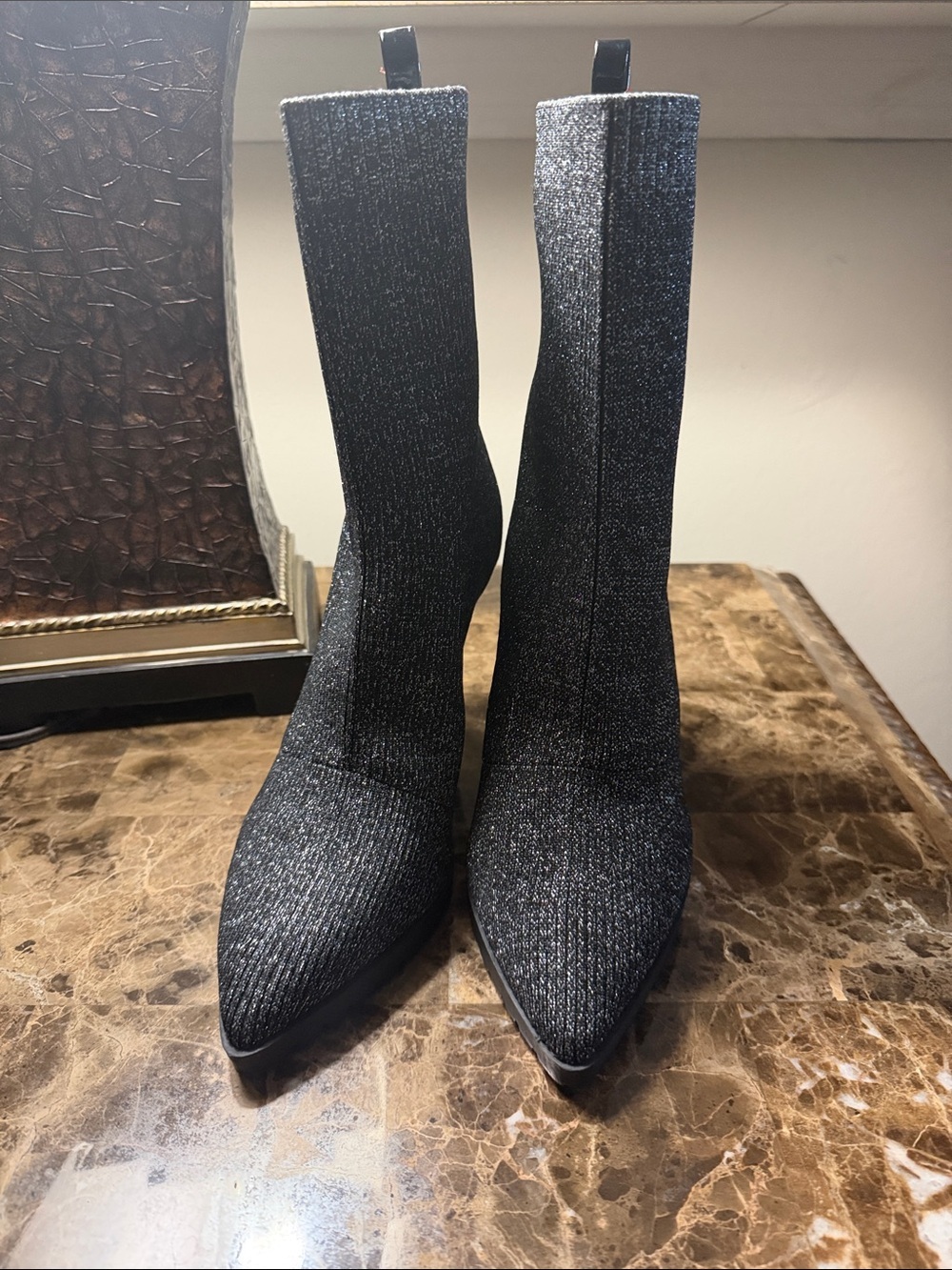 Mix No. 6 Black Metallic Pointed Sock Booties